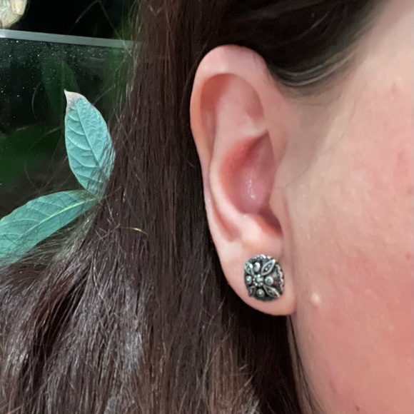 Henning Vagner HVP Sterling Silver Marcasite  Oxidized Earrings 925 Scandinavian - Picture 3 of 6